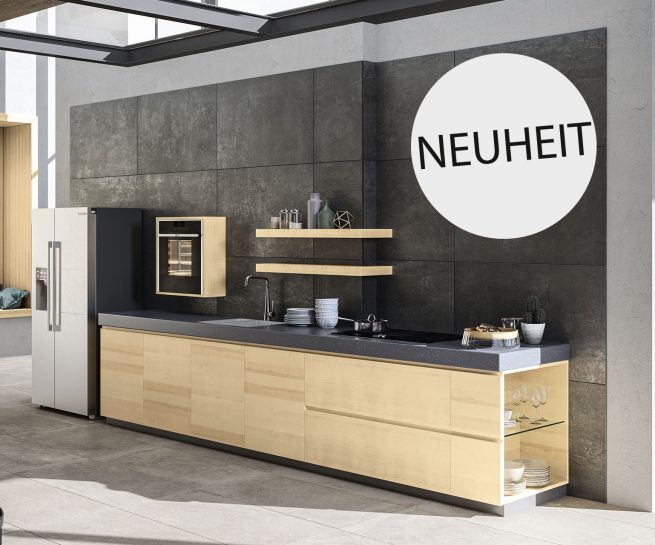 Oster Küche Modell ZERO in Ahorn, Ansicht seitlich von rechts